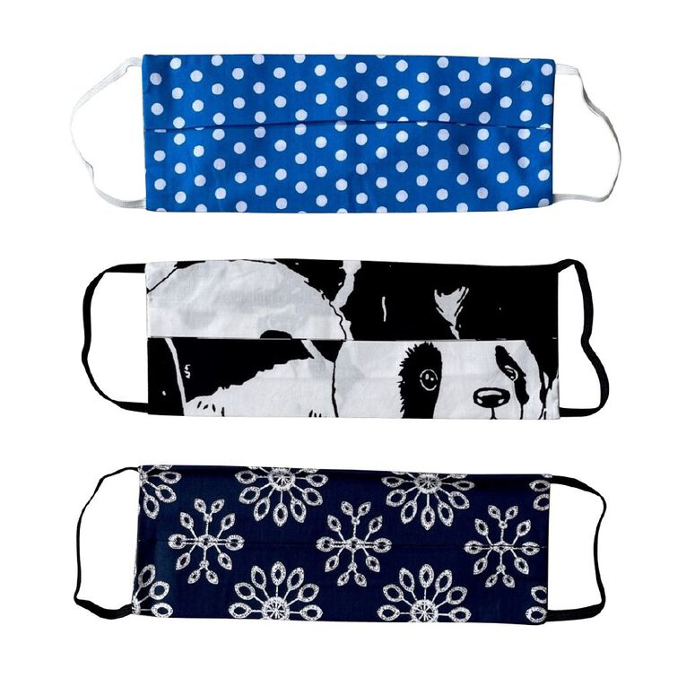 Anna Stretton Teen Dual Layer Fabric Face Mask Multicolour 3 Pack, , hi-res