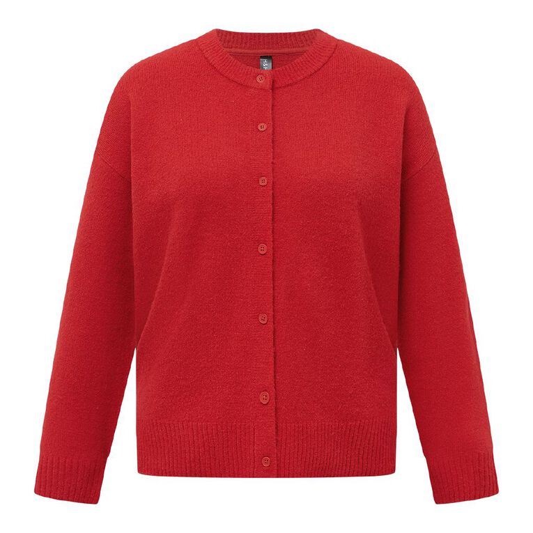 H&H Women's Cosy Oversized Crew Cardigan, Red, hi-res