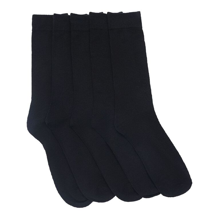 H&H Men's Plain Crew Socks 5 Pack, Black, hi-res