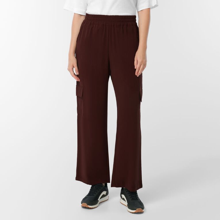 H&H Women's Twill Wide Leg Relaxed Cargo Pants, Brown Dark SPOTS, hi-res