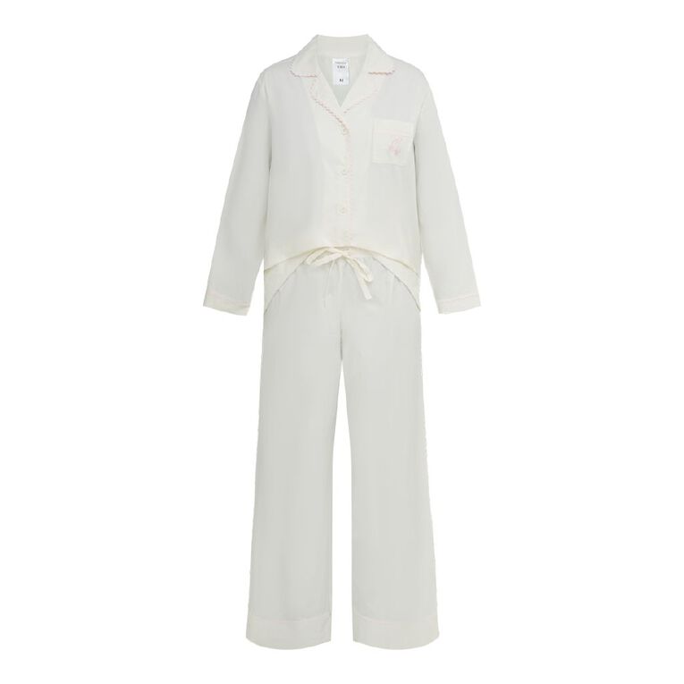 H&H Women's Woven Button Up Pyjama Set, Yellow Light, hi-res