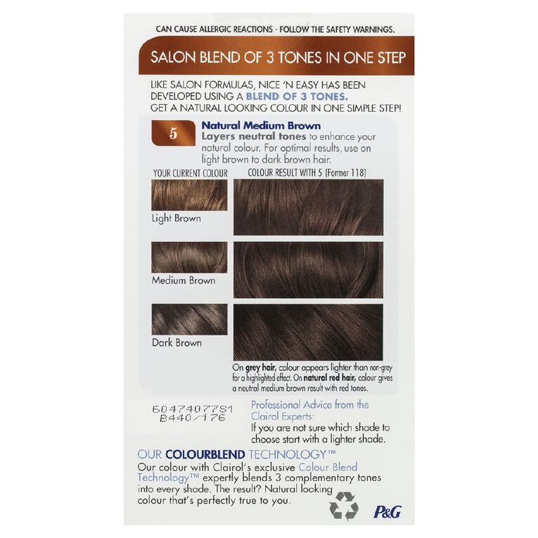 Clairol Nice N Easy Permanent Hair Colour Medium Brown 5, , hi-res