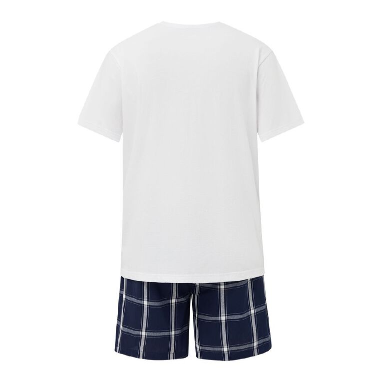 H&H Men's Knit and Woven Short Pyjama Set, Blue Dark, hi-res