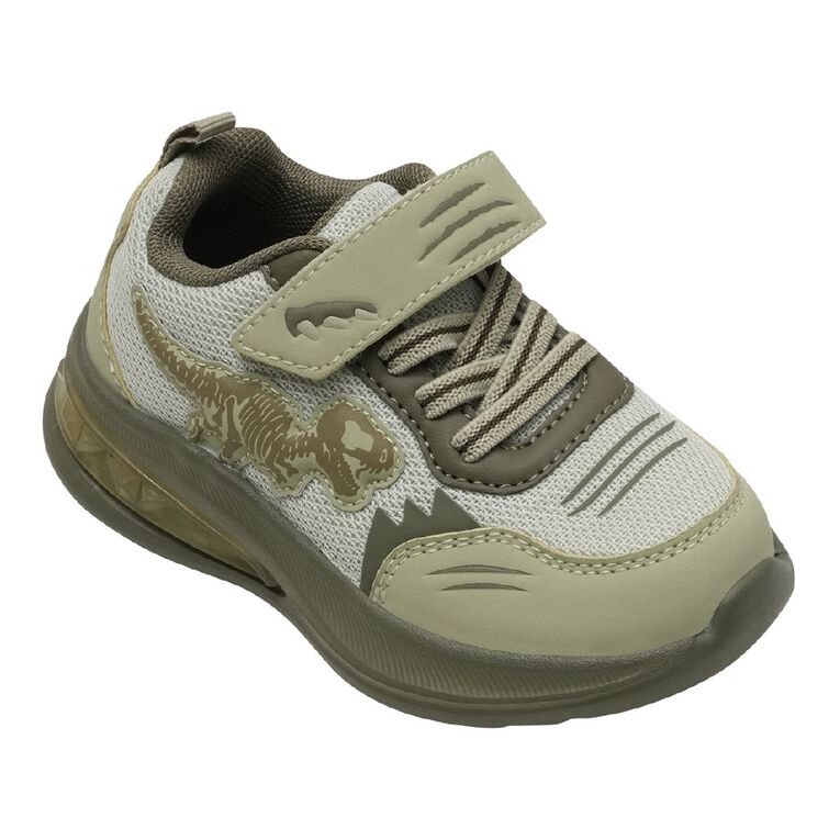 Active Intent Junior Kids' Dino Light Up Trainers, Khaki, hi-res