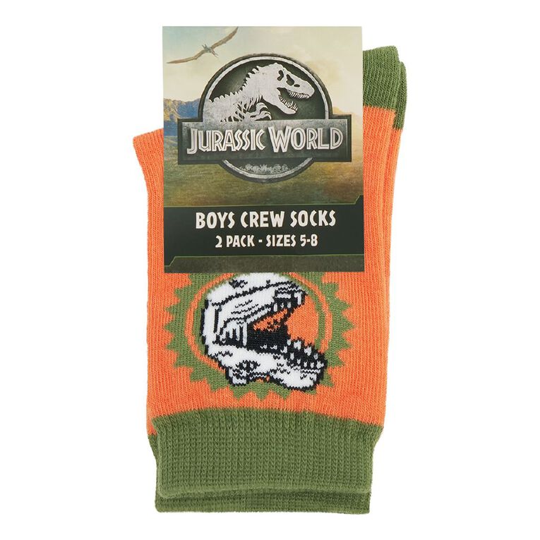Jurassic 2 Pack Crew Socks, Green, hi-res