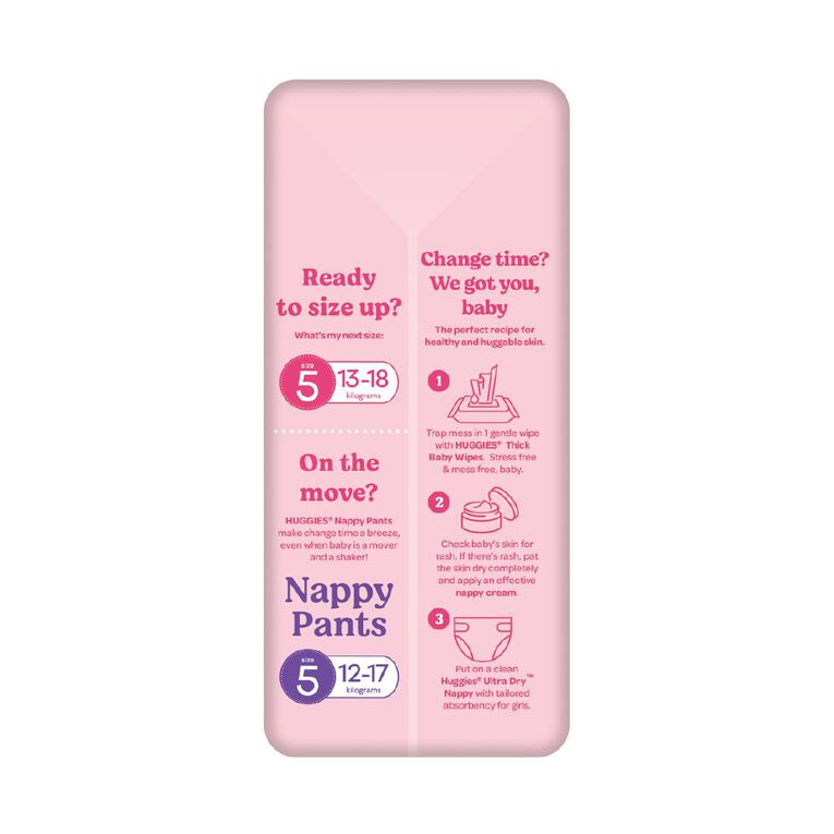 Huggies Girls' Convenience Nappy Toddler Size 4 10-15kg 18 Pack, , hi-res