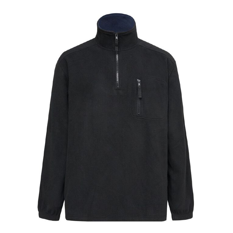 Rivet Men's 1/4 Zip Microfleece Sweater, Black, hi-res