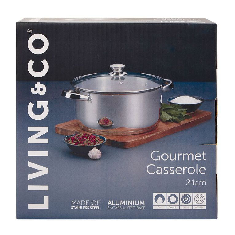 Living & Co Gourmet Casserole Pot Stainless Steel 24cm, , hi-res