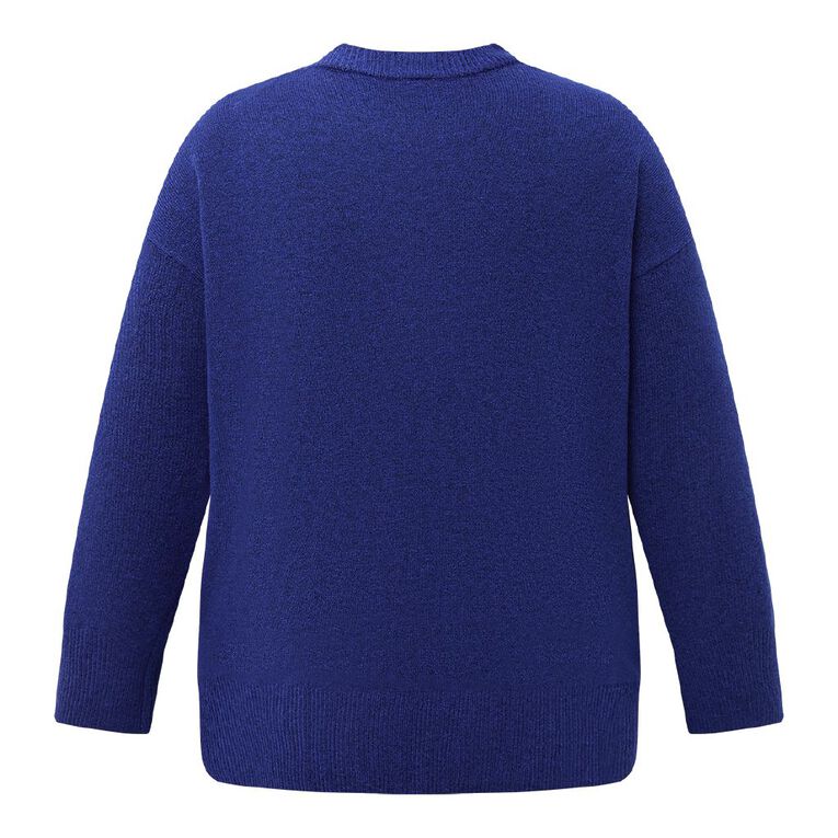 H&H Curve Women's Flully Crew Neck Cardi, Blue Mid, hi-res