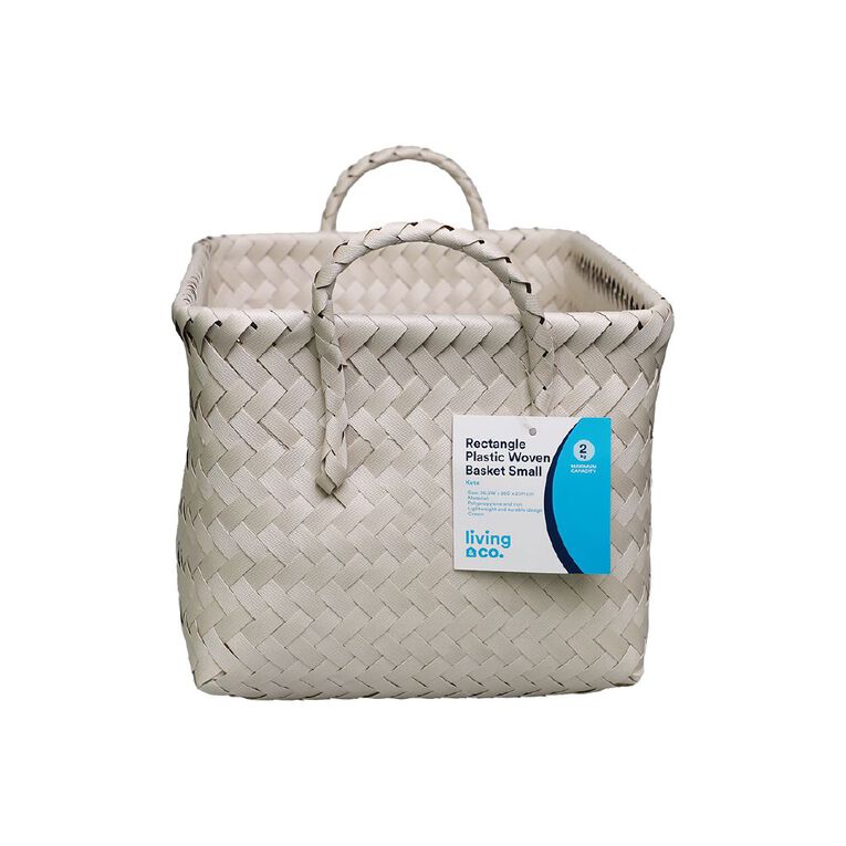 Living & Co Rectangle Plastic Woven Basket Cream, , hi-res
