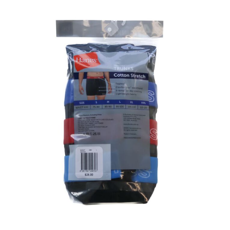 Hanes Men's Cotton Stretch Trunks 4 Pack, Black, hi-res
