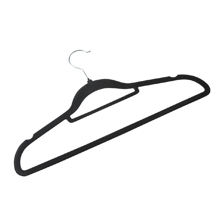 Living & Co Flocked Coat Hangers Black 50 Pack, , hi-res