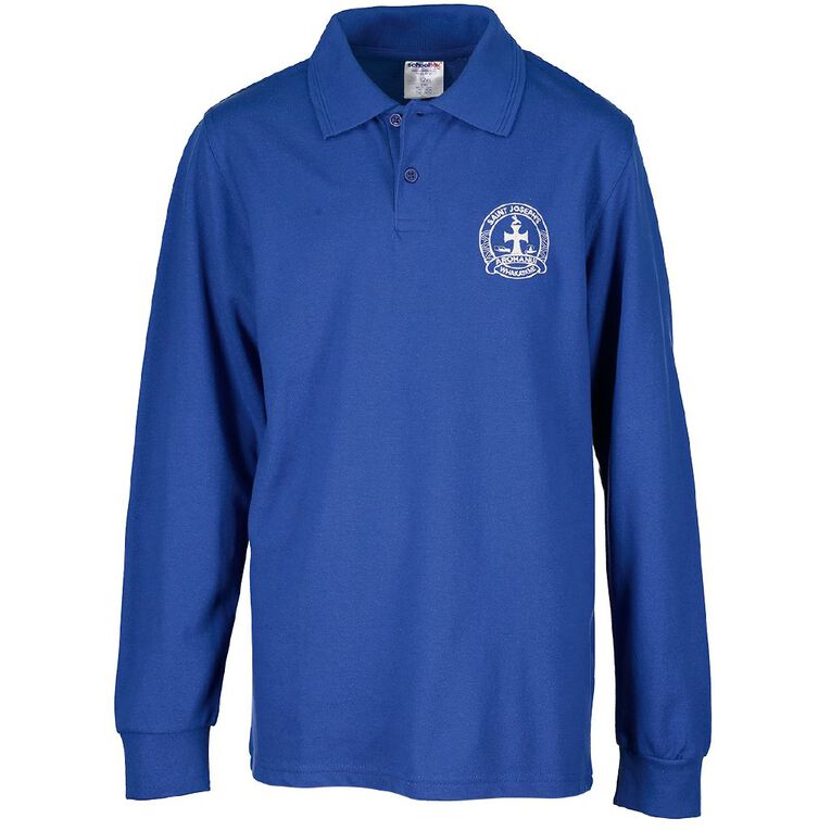 Schooltex St Joseph's Whakatane Long Sleeve Polo with Embroidery, Royal, hi-res