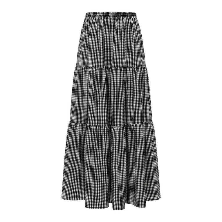 H&H Women's Seersucker Tiered Maxi Skirt, Black/White, hi-res