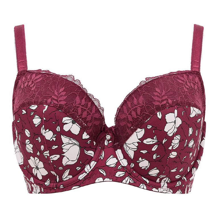 H&H Women's Belle Plain Lace Contour Bra, Red Dark, hi-res
