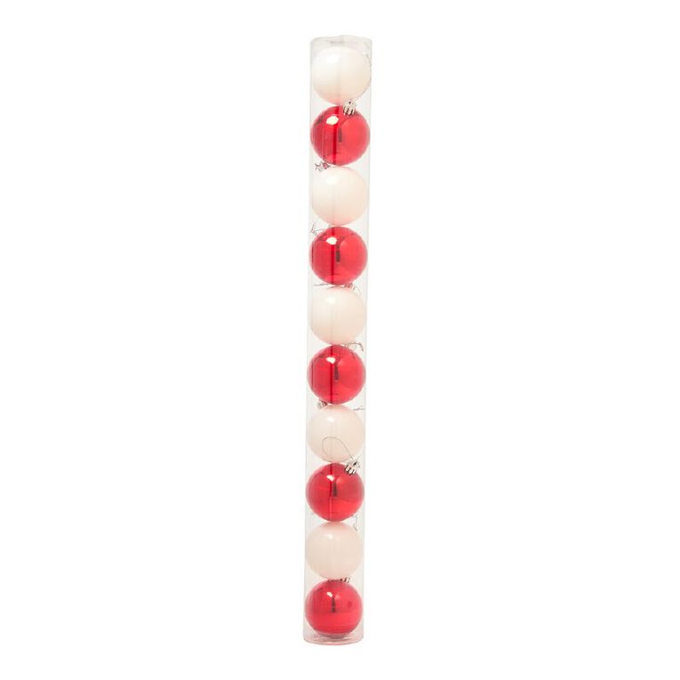 Christmas Baubles 6cm Red White 10 Pack, , hi-res