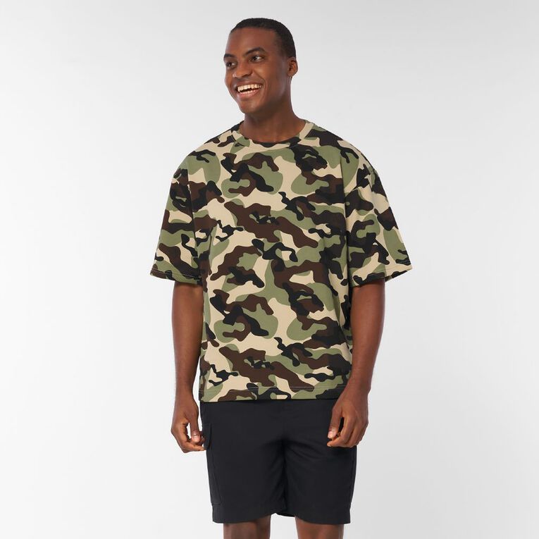 Garage Men's Boxy Tee French Terry, Khaki, hi-res