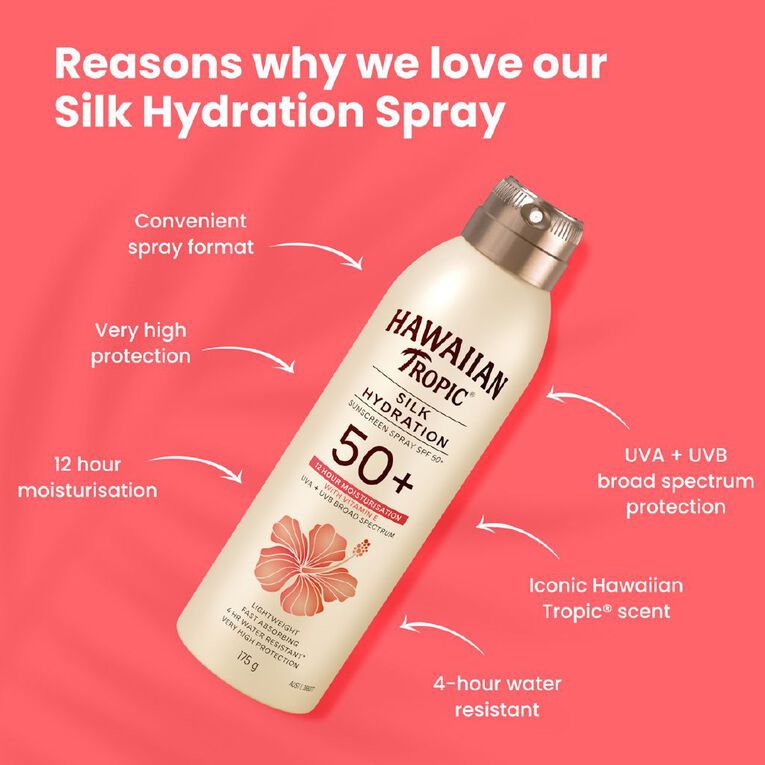 Hawaiian Tropic Silk Hydration Sunscreen Spray SPF50+ 175g, , hi-res