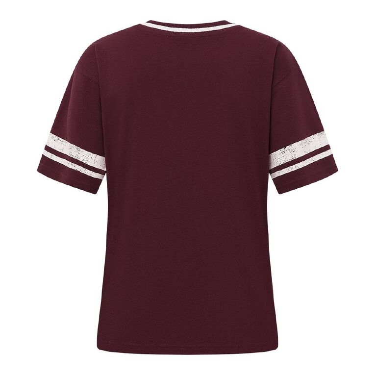 H&H Women's V Neck Relaxed Drop Shoulder Tee, Red Dark, hi-res