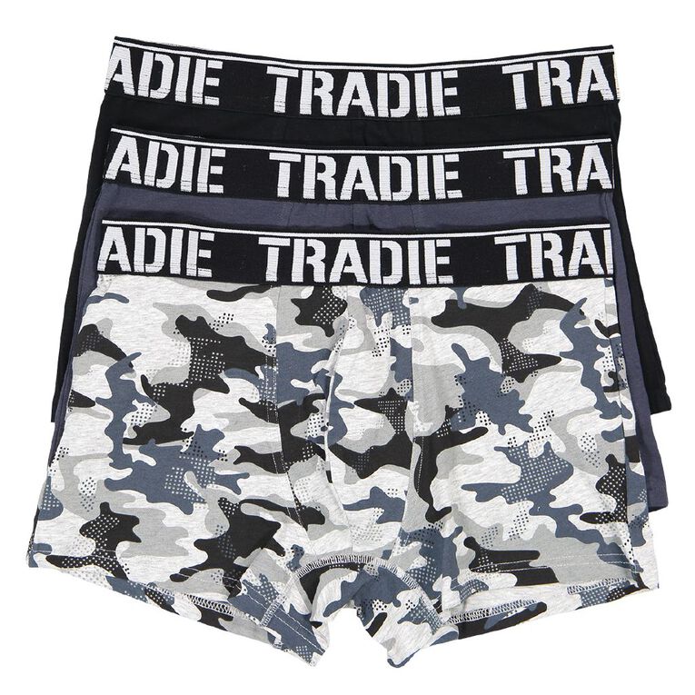 Tradie Men's Trunks 3 Pack, Black/Grey, hi-res