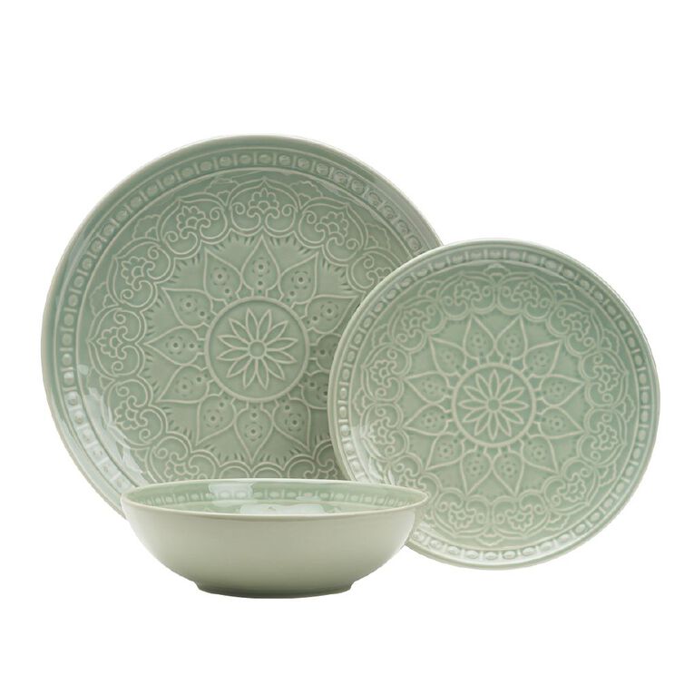 Maison d'Or Glazed Moroccan Dinner Set Sage 12 Piece Blue Dark The