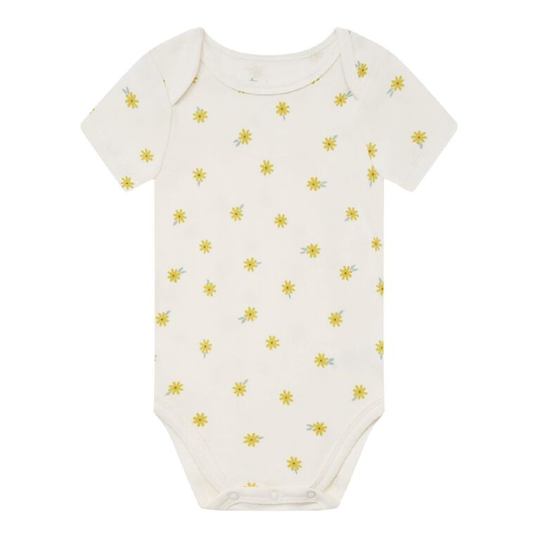 Young Original Babies' Short Sleeve Printed Bodysuit 3 Pack, Cream, hi-res