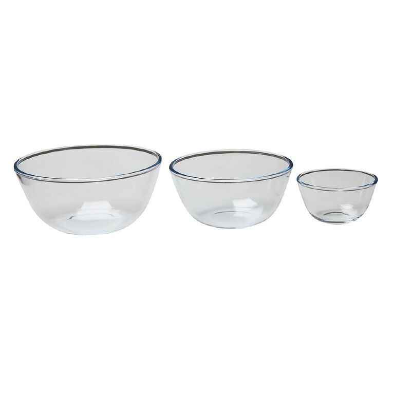Living & Co Glass Mixing Bowl Set Clear 3 Pack, , hi-res