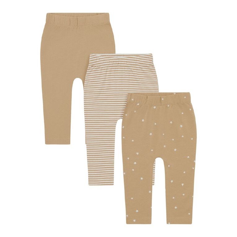 Young Original Babies' Printed Leggings 3 Pack, Brown Mid, hi-res