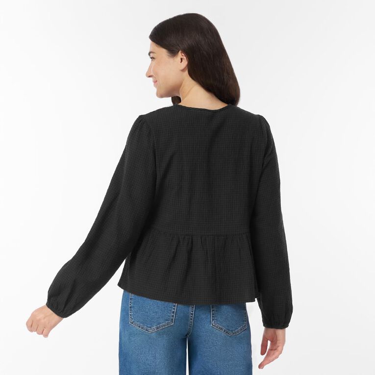 H&H Women's Long Sleeve Button Through Blouse, Black, hi-res