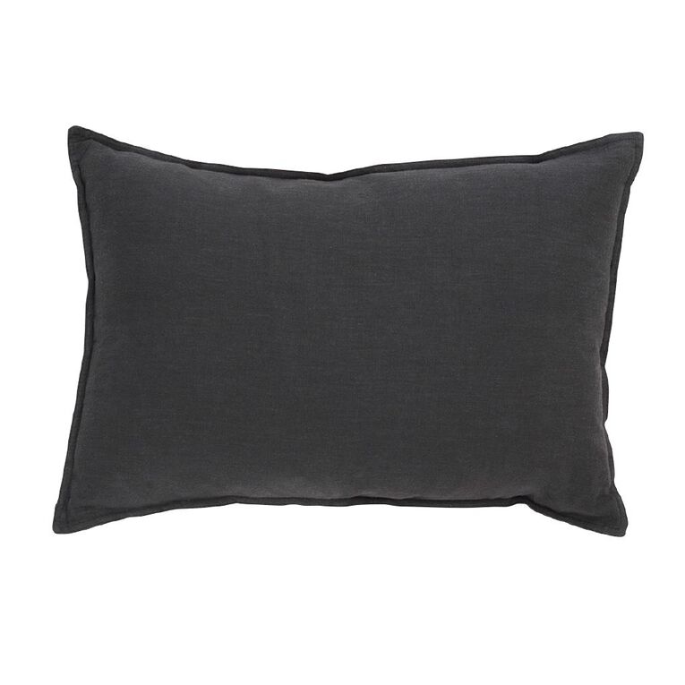Living & Co Cushion Linen Rich Lumbar Charcoal 40cm x 60cm, , hi-res