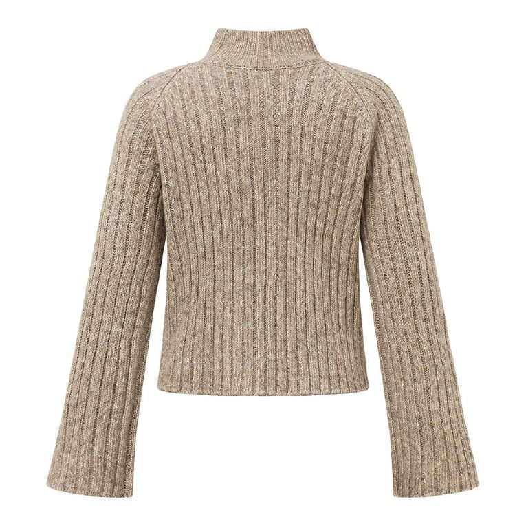 H&H Women's Oversized Crop Box Funnel Knit Jumper, Brown Mid, hi-res