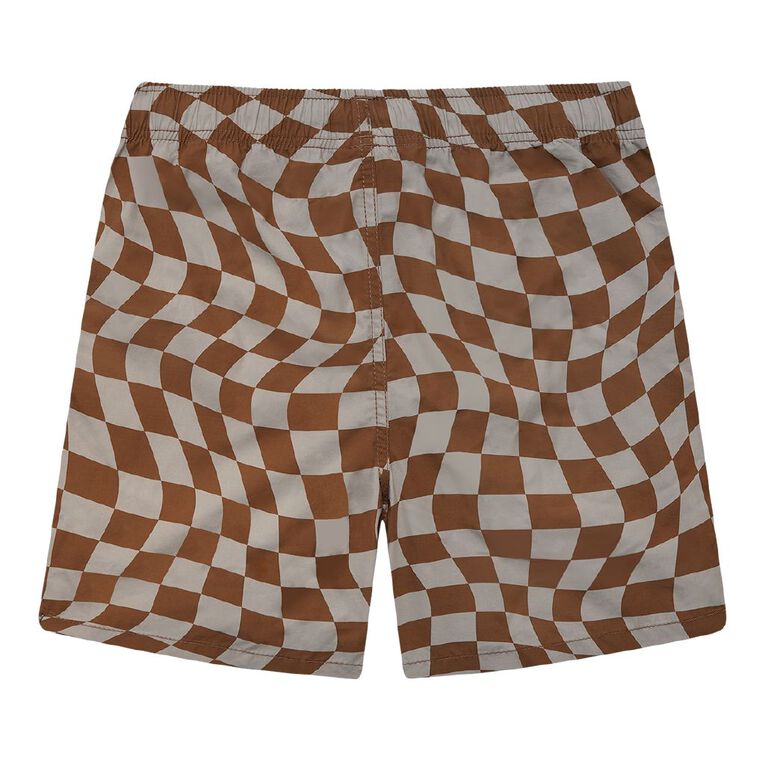 Young Original Printed Cotton Volley Shorts, Brown Mid, hi-res