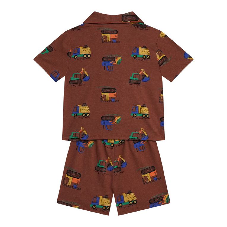 H&H Boys' Short Sleeve Button Through Pyjama Set, Brown Light, hi-res