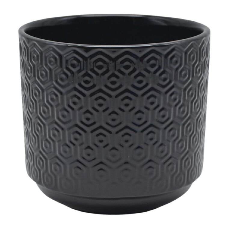 Kiwi Garden Ceramic Hex Textured Pot 16.5cm Black, , hi-res
