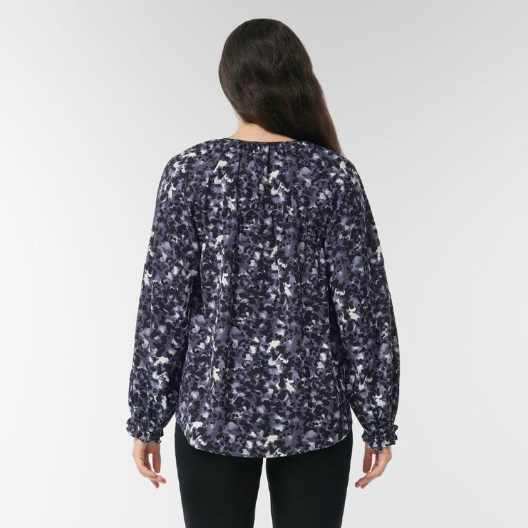 H&H Women's Long Sleeve Gather Detail Blouse, Navy, hi-res