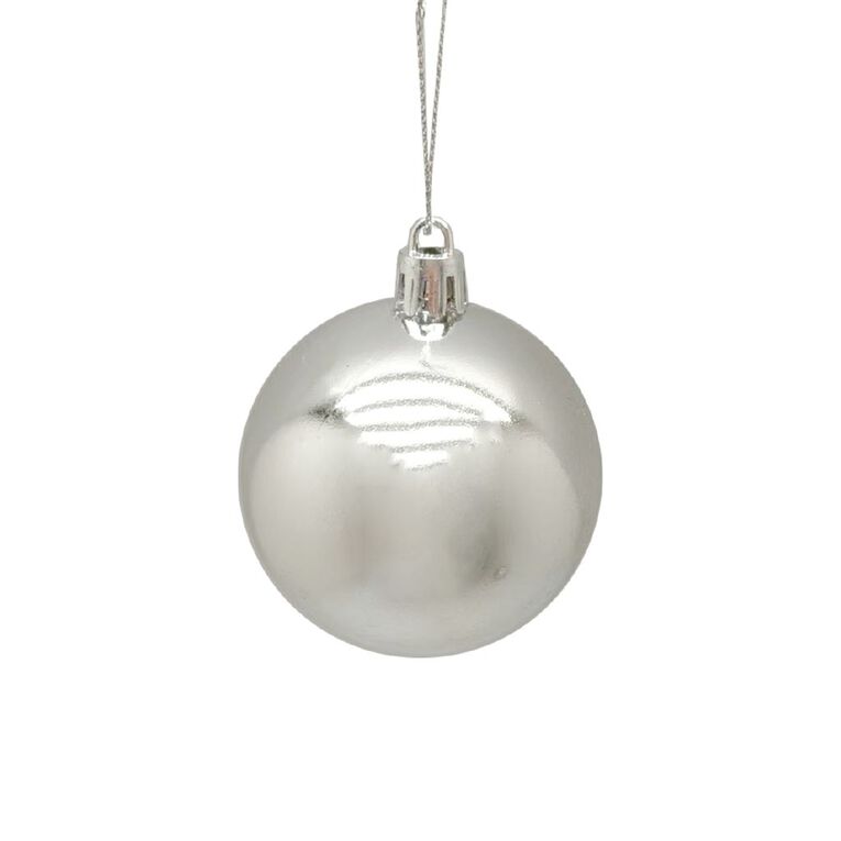 Wonderland Christmas Baubles 6cm Silver 10 Pack, , hi-res