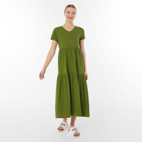 H&H Women's Cotton Slub Tiered Midi Dress