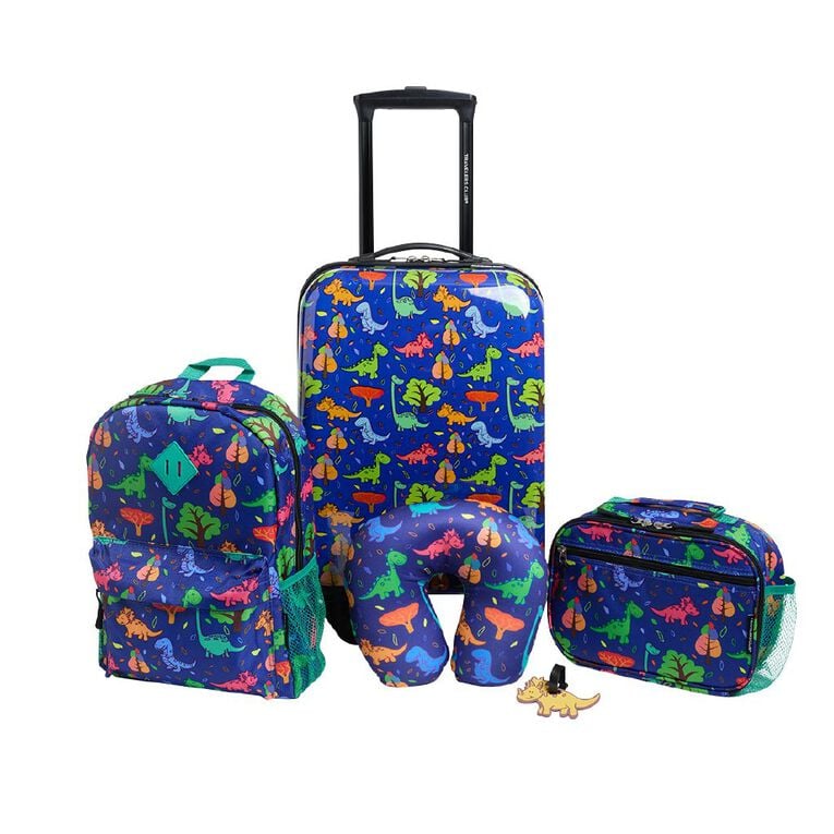 Travelers Club 5 Piece Luggage Set Dinosaur Blue, , hi-res