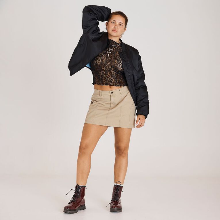 BRDRLESS Bindy Long Sleeve Balloon Bomber Jacket, Black, hi-res