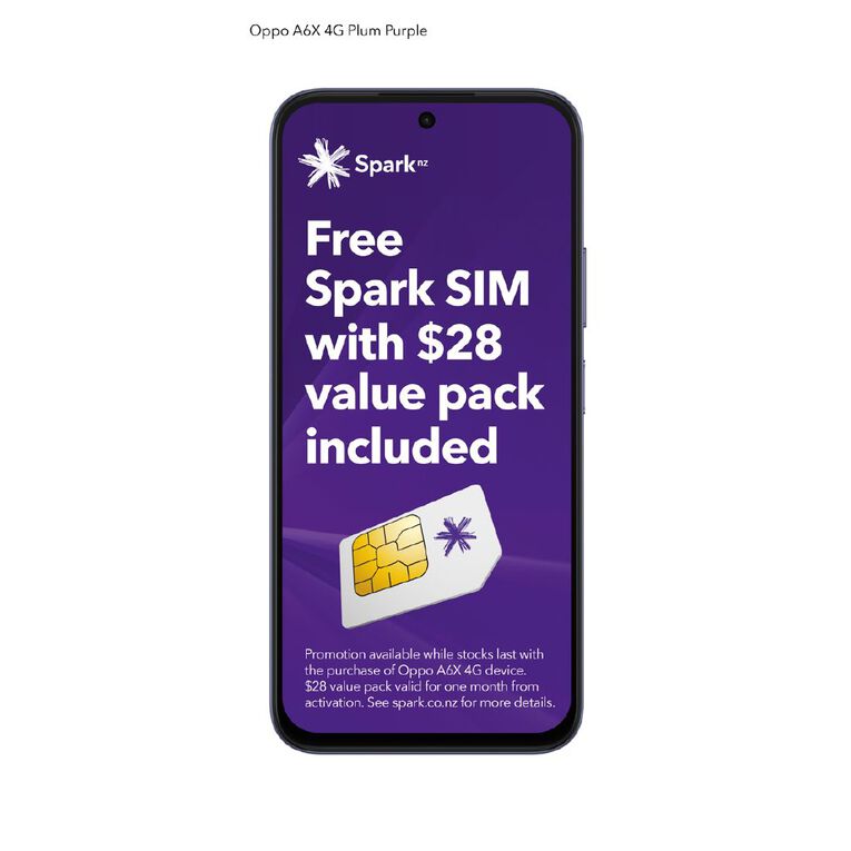 OPPO A6x 4G 4GB + 128GB with Spark $28 Value Pack Sim Bundle Plum Purple, , hi-res
