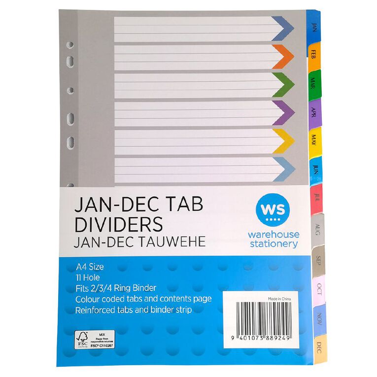 WS Jan-Dec Coloured Divider, , hi-res