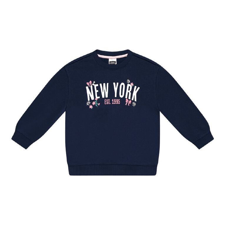 Young Original Printed Crew Sweat, Blue Dark, hi-res
