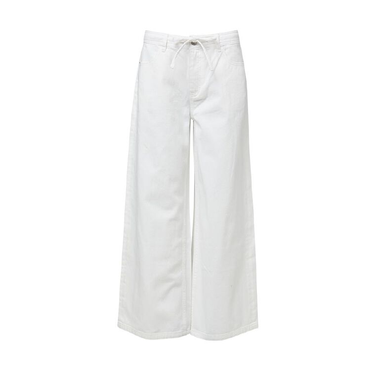 H&H Women's Mid Rise Wide Leg Belt Jeans, White, hi-res