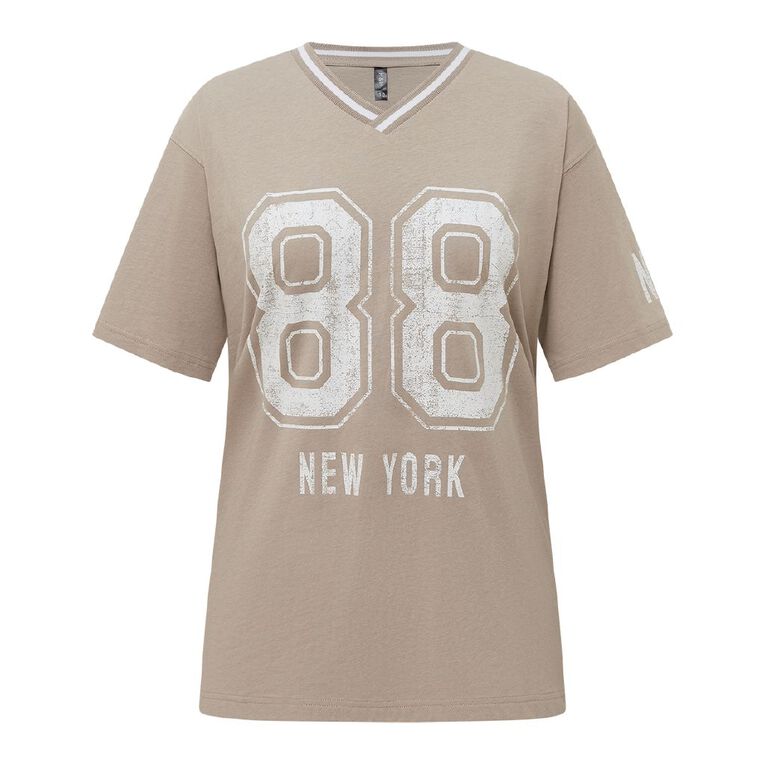 H&H Women's V-Neck Relaxed Drop Shoulder Tee, Grey Light, hi-res
