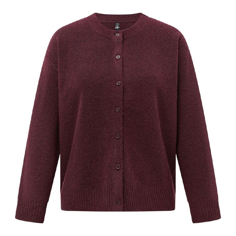 H&H Women's Cosy Oversized Crew Cardigan, Red Dark, hi-res