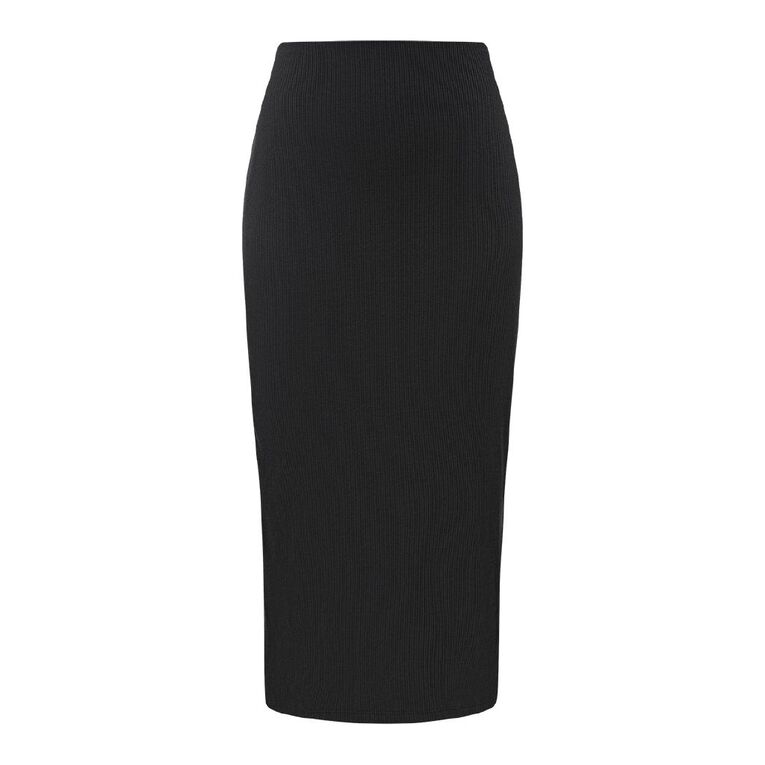 H&H Women's Rib Midi Skirt, Black, hi-res