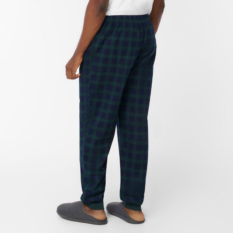H&H Men's Flanelette Cuffed Pyjama Pants, Green Dark, hi-res