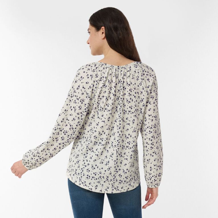 H&H Women's V Neck Gathered Top, Cream, hi-res