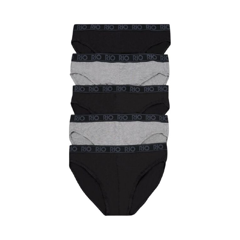Rio Men's Briefs 5 Pack, Black/Grey, hi-res