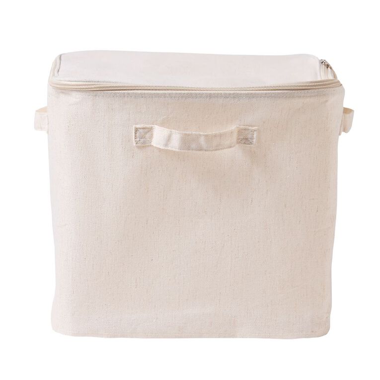 Living & Co Linen Look Soft Square Box W/Zip Cream, , hi-res